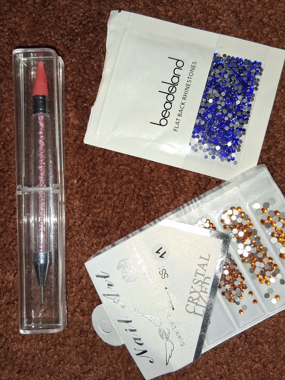 Pink Rhinestone Picker Tool for Nail Art With Gold (NEW) And Blue Rhinestones